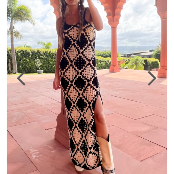 vrg grl crochet maxi dress VRG GRL Work Of Art Crochet Maxi Dress // Black Stripe
